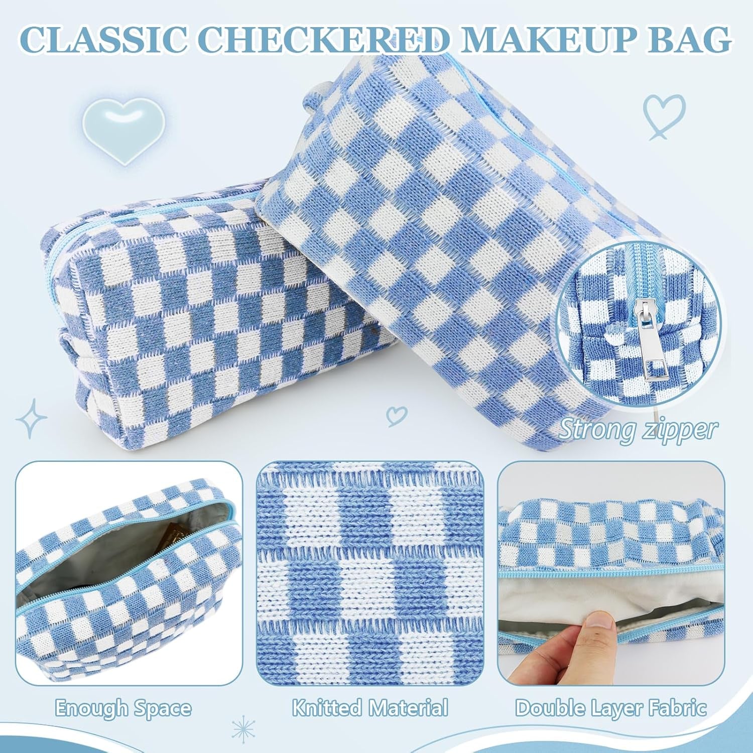 58 Pcs Checkered Makeup Bag Set Preppy