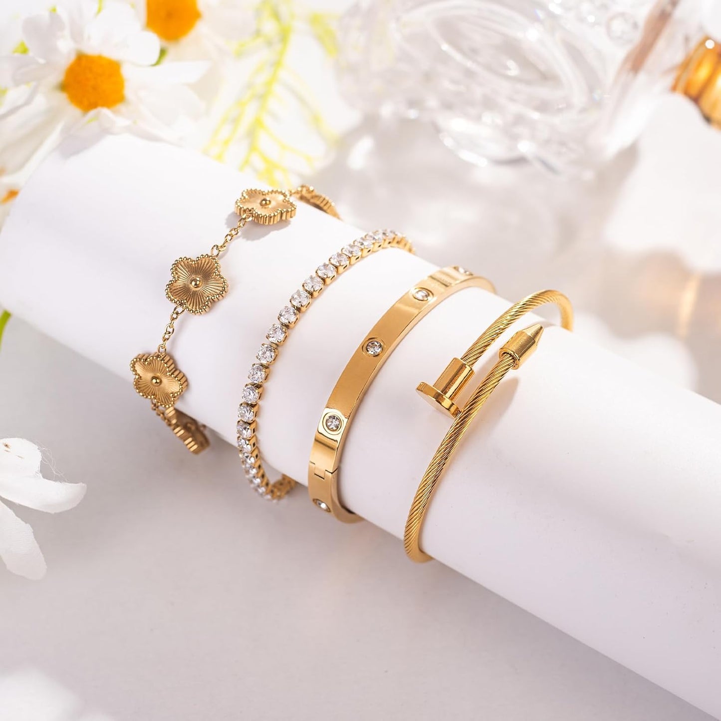 18K Gold Plated Bangle Bracelet Set