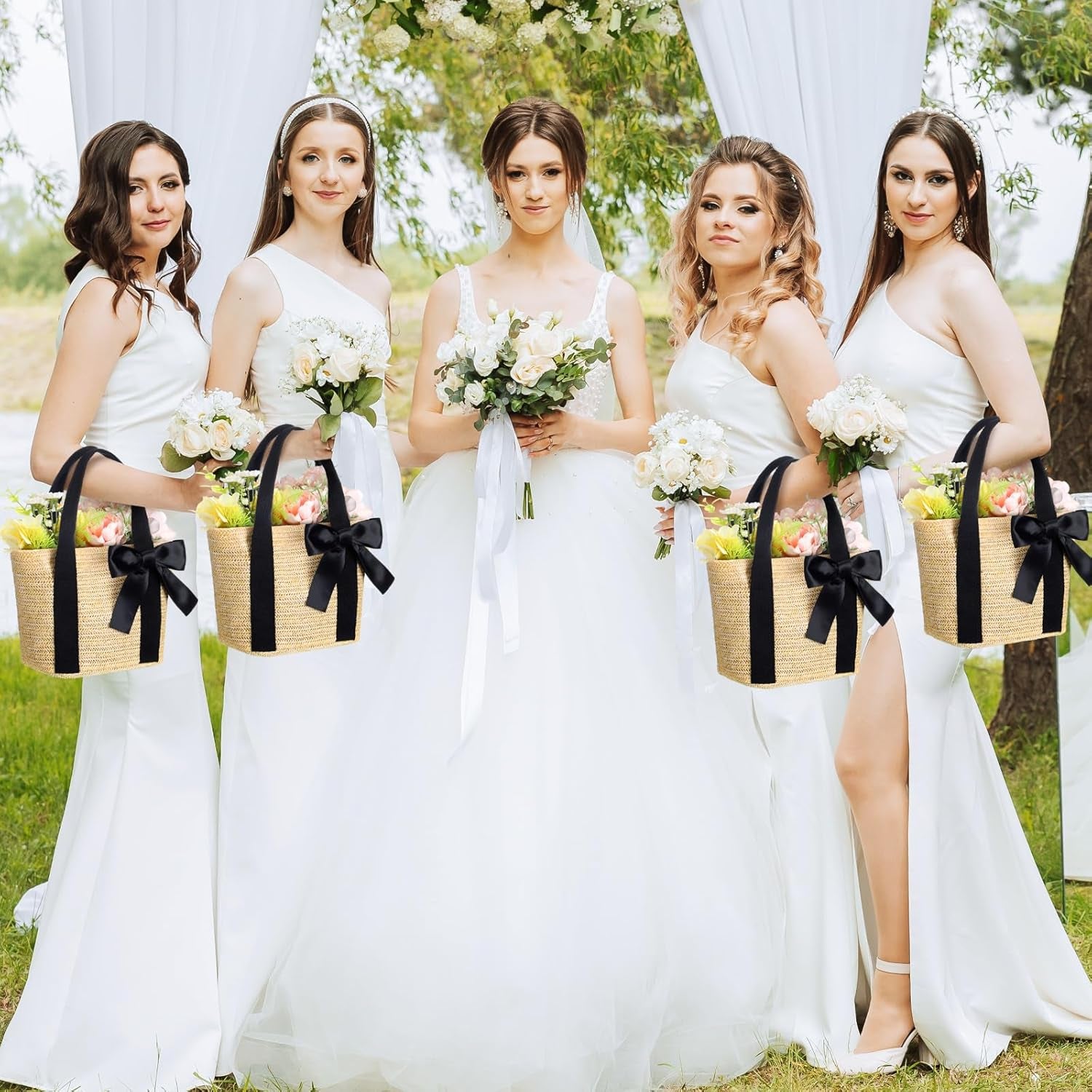 6 Pcs Bridesmaid Straw Beach Bags 