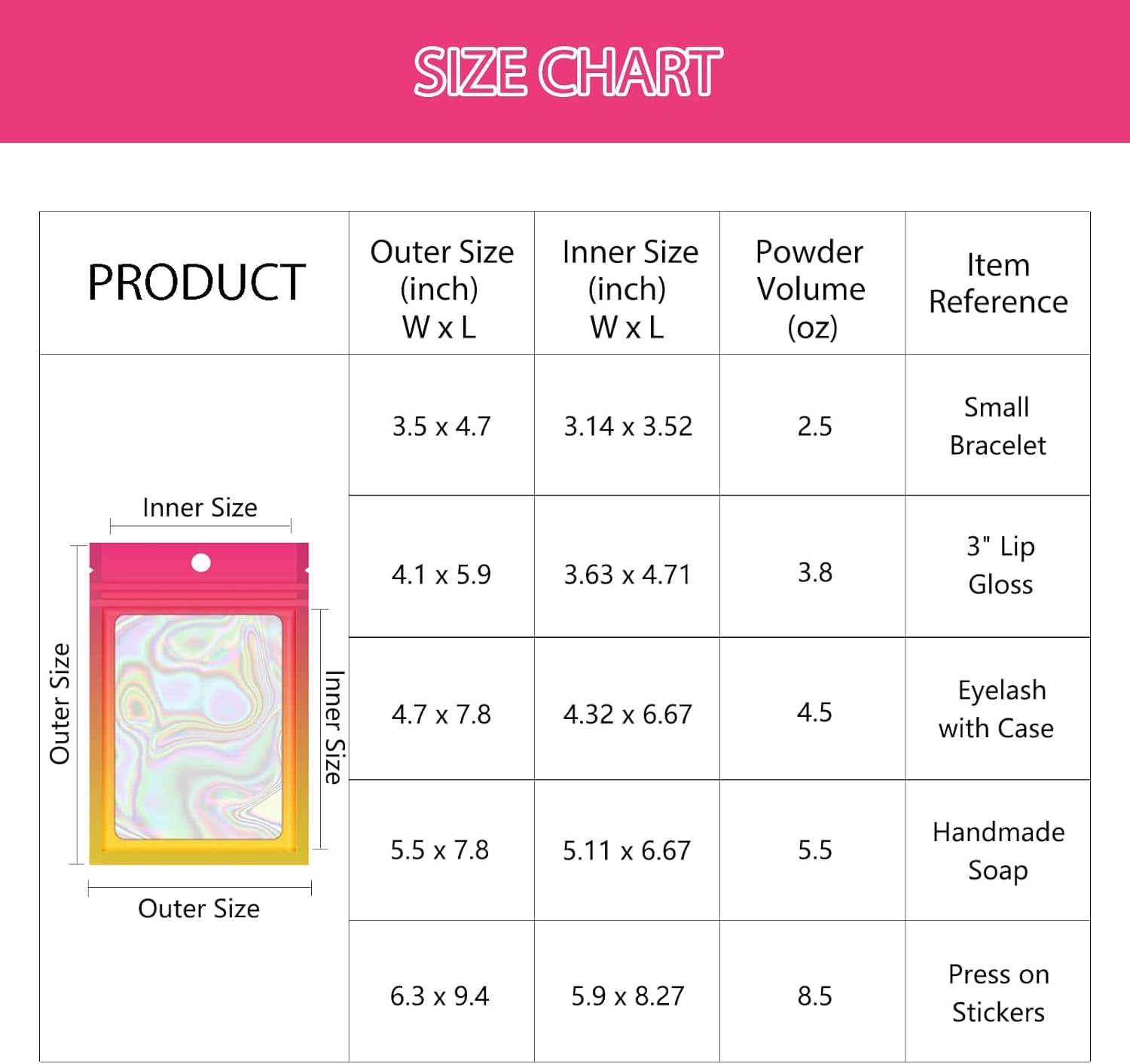100 Holographic Gradient Mylar Bags