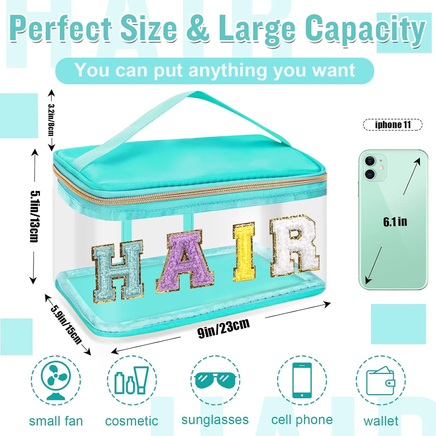 Chenille Letter Clear Makeup Bags 