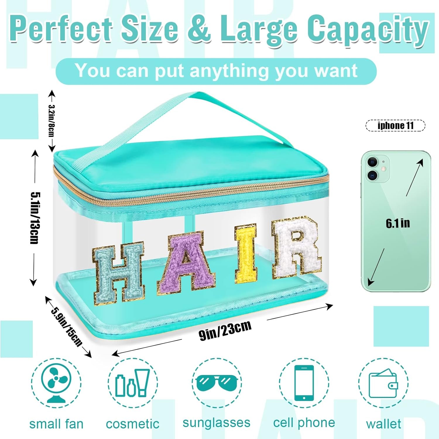 Chenille Letter Clear Makeup Bags 