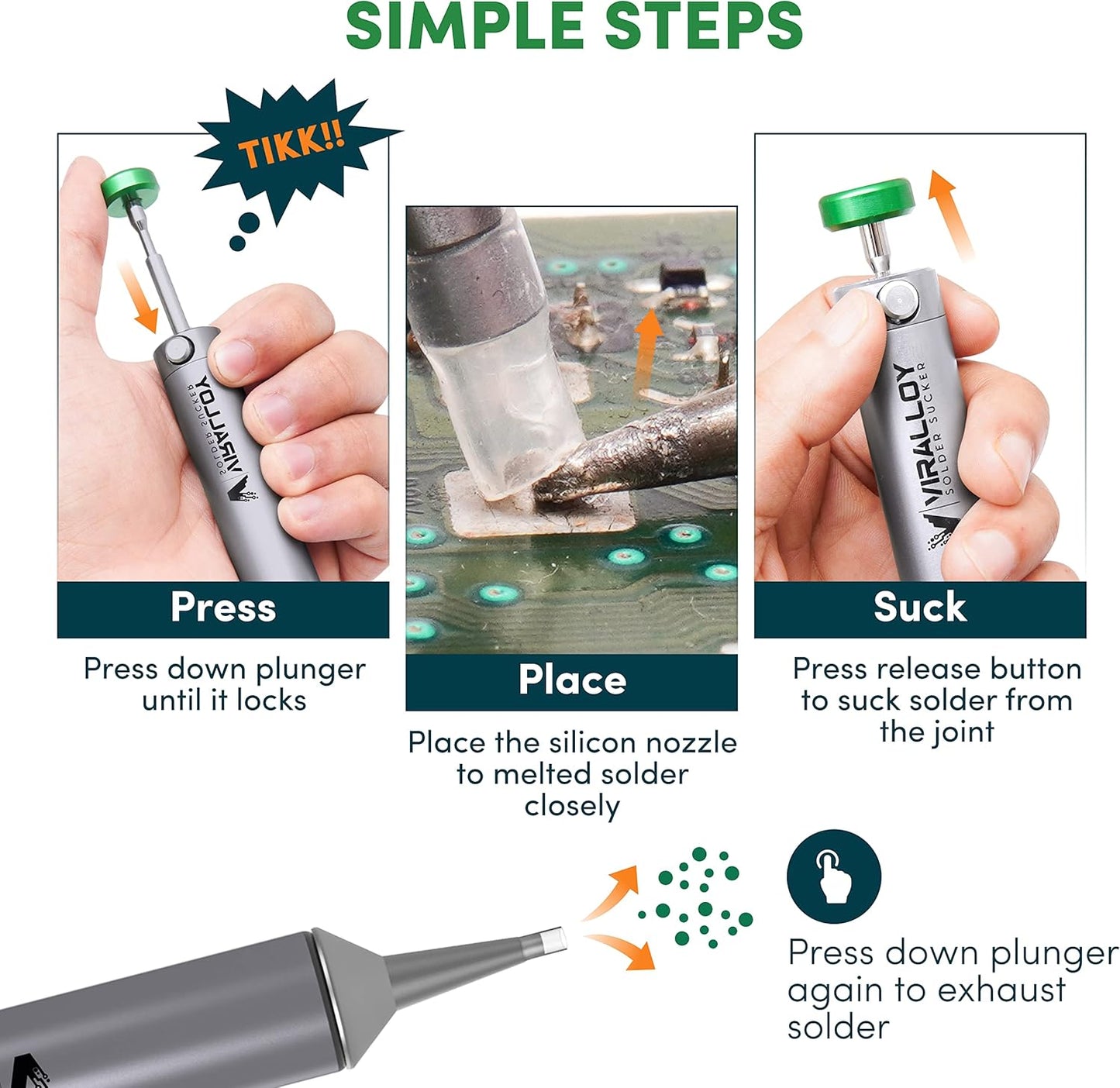 Solder Sucker Tool No Clog Silicone-Tip