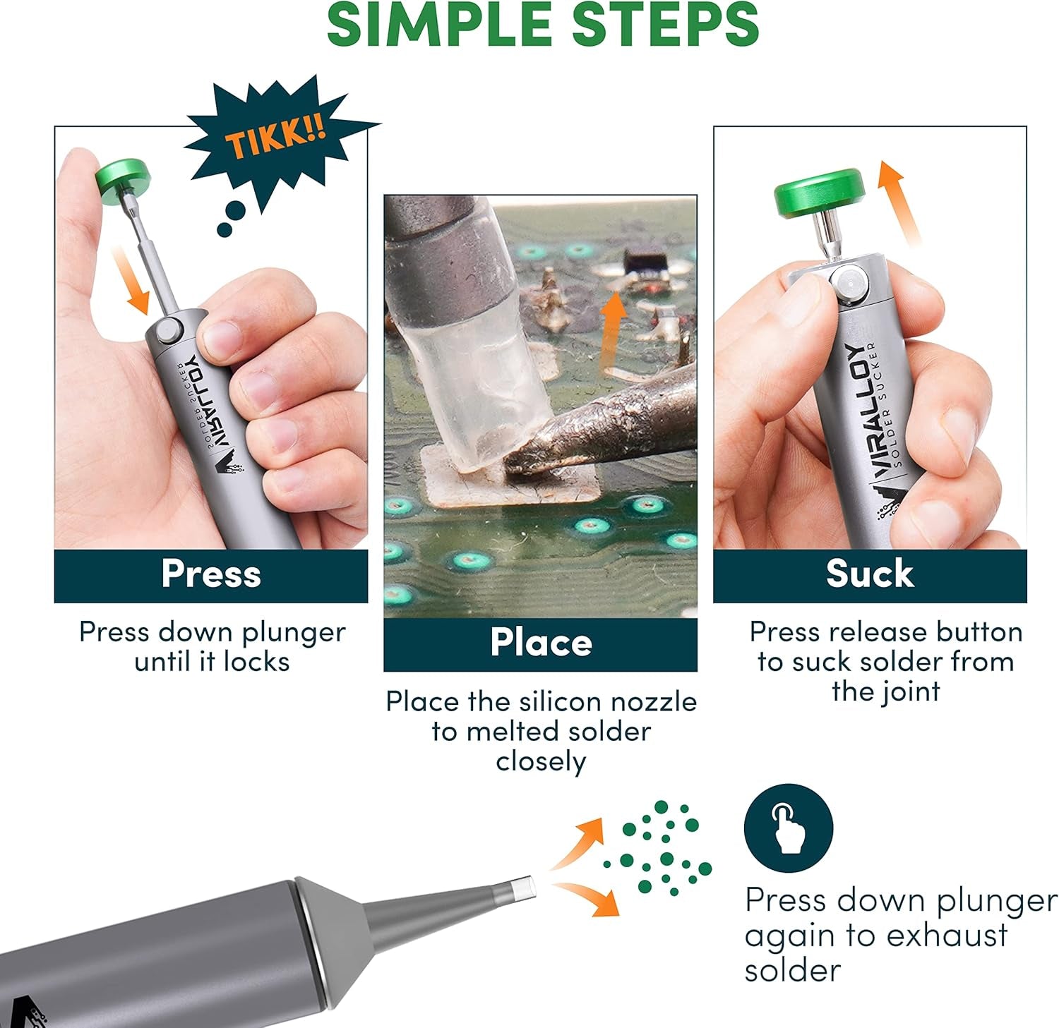 Solder Sucker Tool No Clog Silicone-Tip