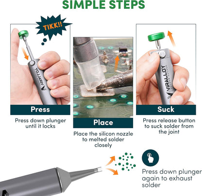 Solder Sucker Tool No Clog Silicone-Tip