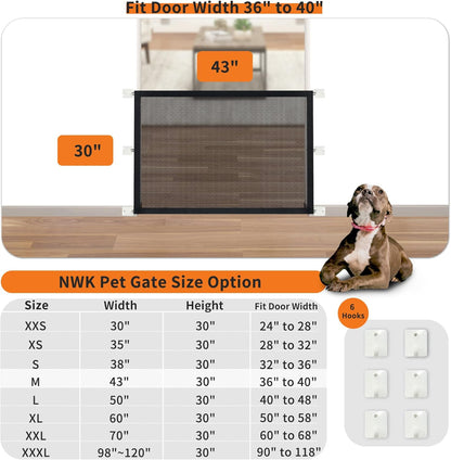Magic Dog Gate for Stairs Pet Gate for the House Providing a Safe Enclosure for Pets to Play and Rest, 6 Hooks Design (30'' X 43'')
