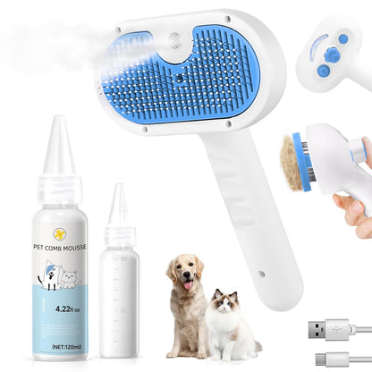 Pet Steam Brush for Dog & Cat - 3-In-1