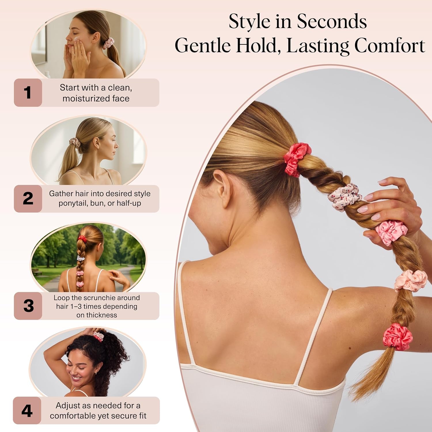 Ultra-Petite Satin Scrunchies for Women 