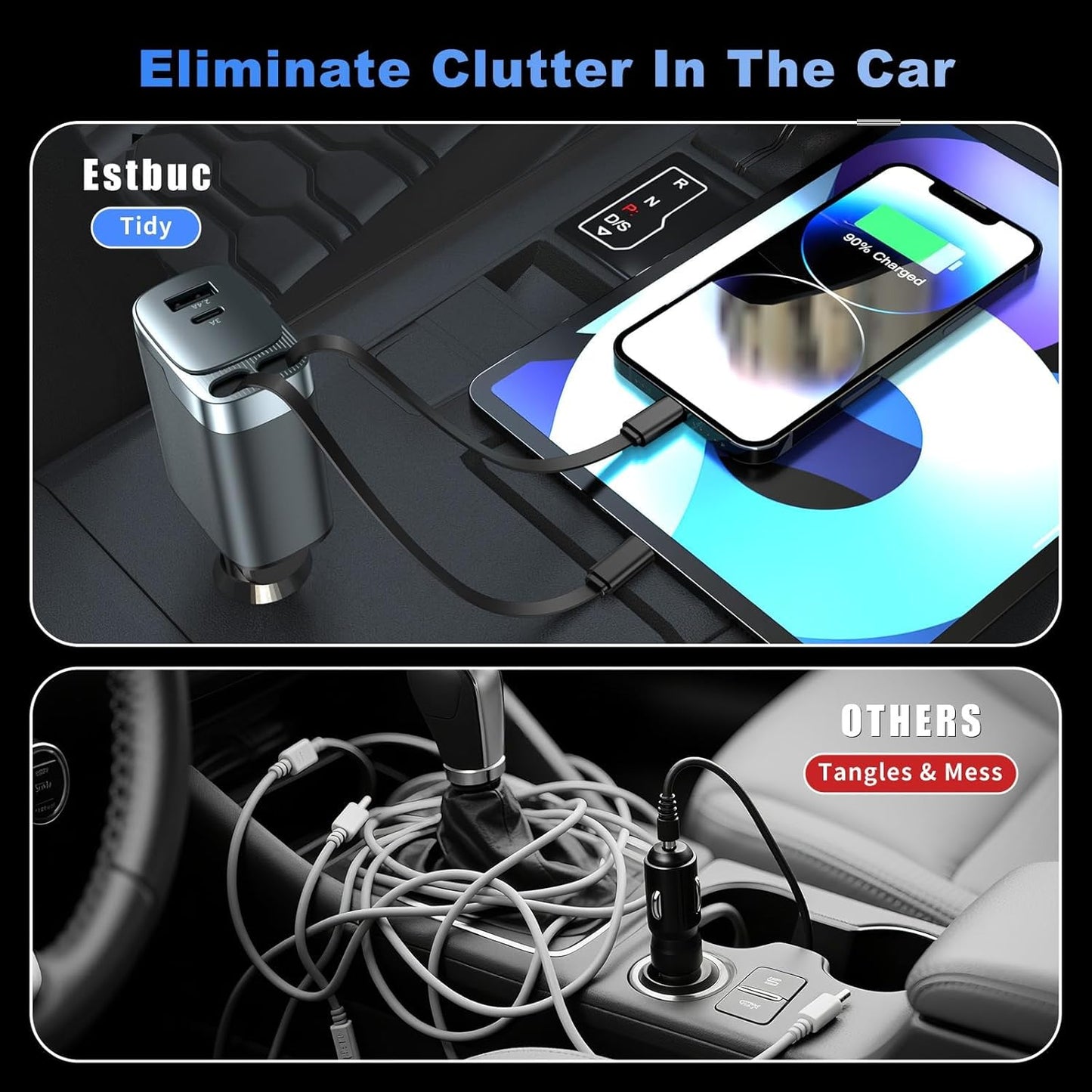 Retractable Car Charger 4 in 1, Car 