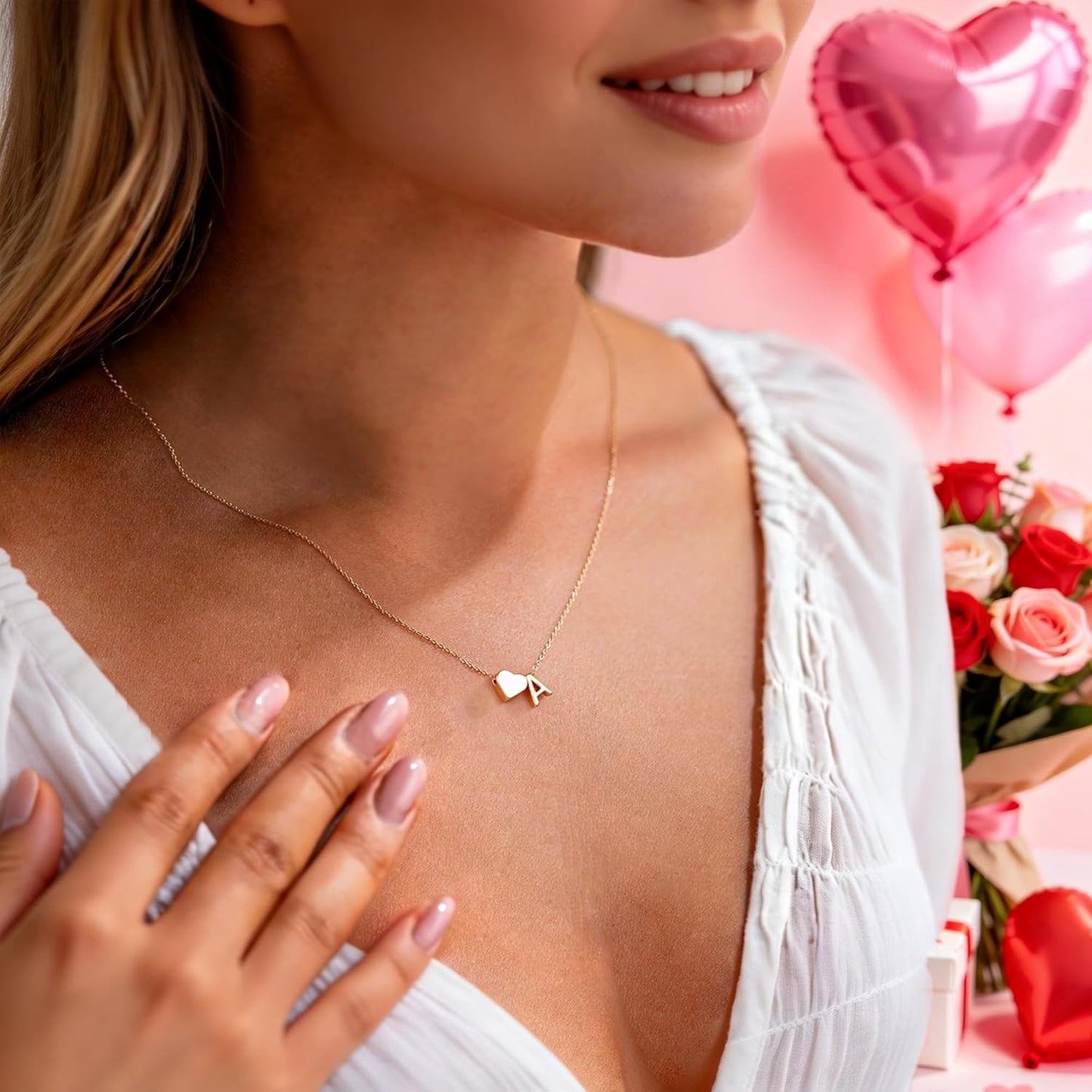 Heart Initial Necklace for Women