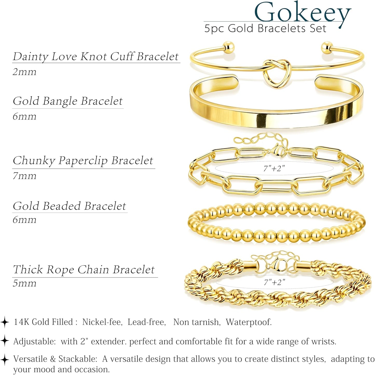 Gold Bracelets Set for Women Non Tarnish