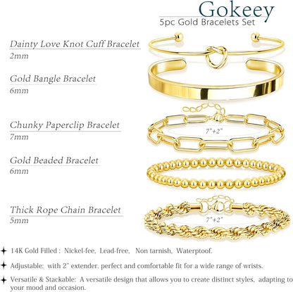 Gold Bracelets Set for Women Non Tarnish