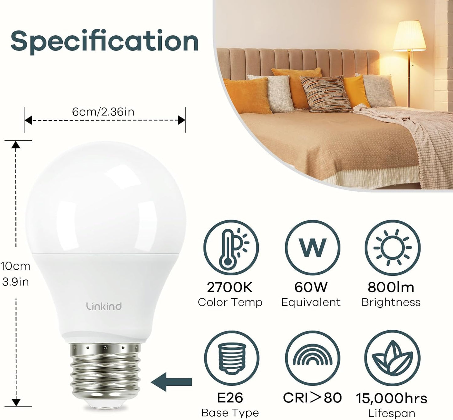 A19 LED Light Bulb, 60W Equivalent 2700K