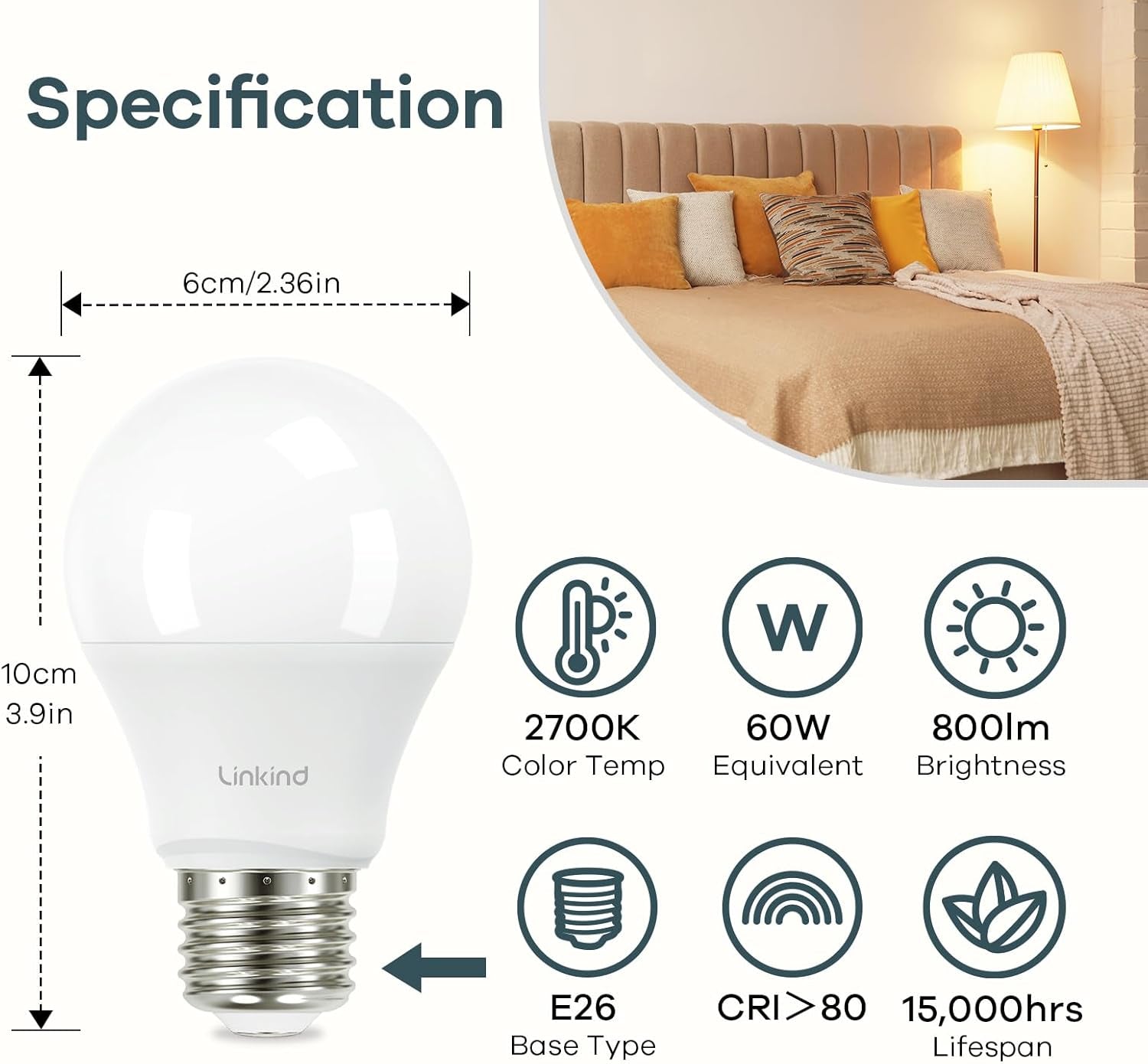 A19 LED Light Bulb, 60W Equivalent 2700K