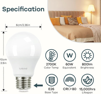 A19 LED Light Bulb, 60W Equivalent 2700K