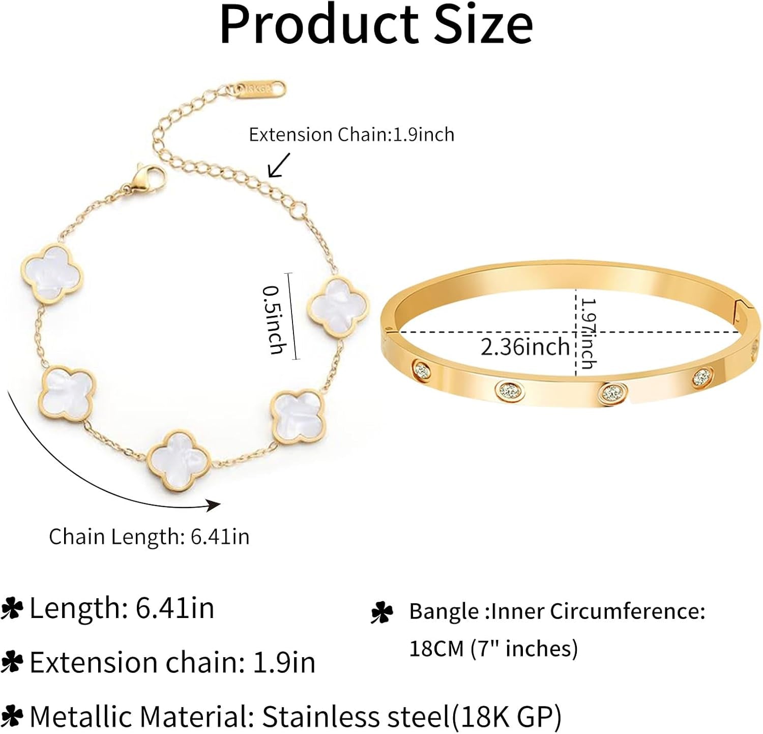 18K Gold Plated Four Leaf Clover Breclet