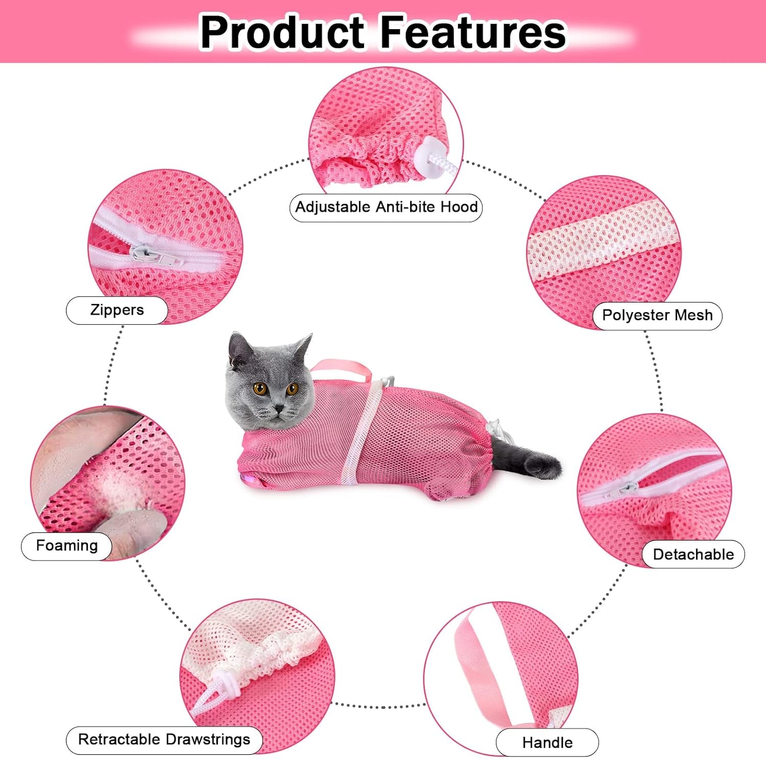 Cat Washing Bag 10 PCS Set, Adjustable