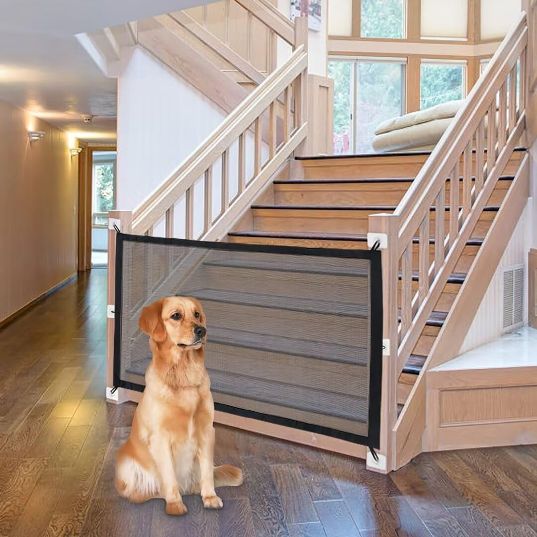 Magic Dog Gate for Stairs Pet Gate for the House Providing a Safe Enclosure for Pets to Play and Rest, 6 Hooks Design (30'' X 43'')
