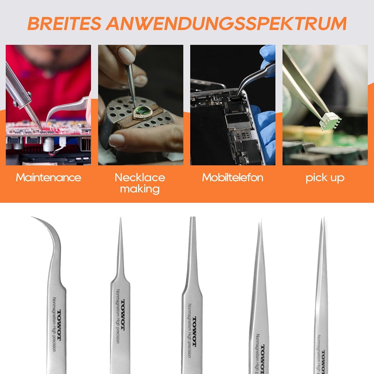 Precision Tweezers 5 PCS Stainless Steel