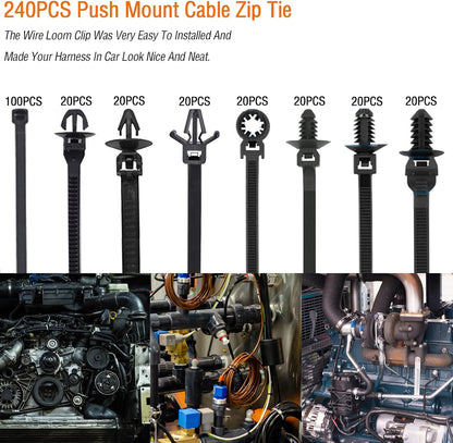 240Pcs Push Mount Cable Zip Tie,Nylon 
