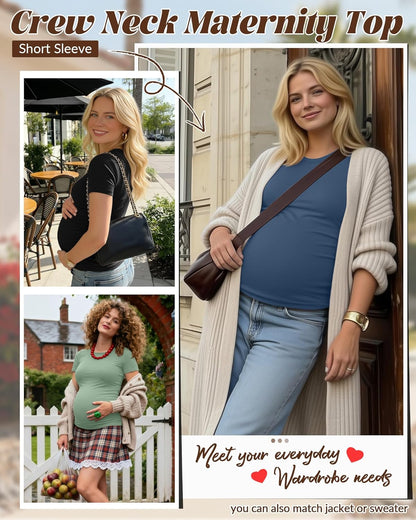 4Pack Women'S Maternity Shirts Crew Neck