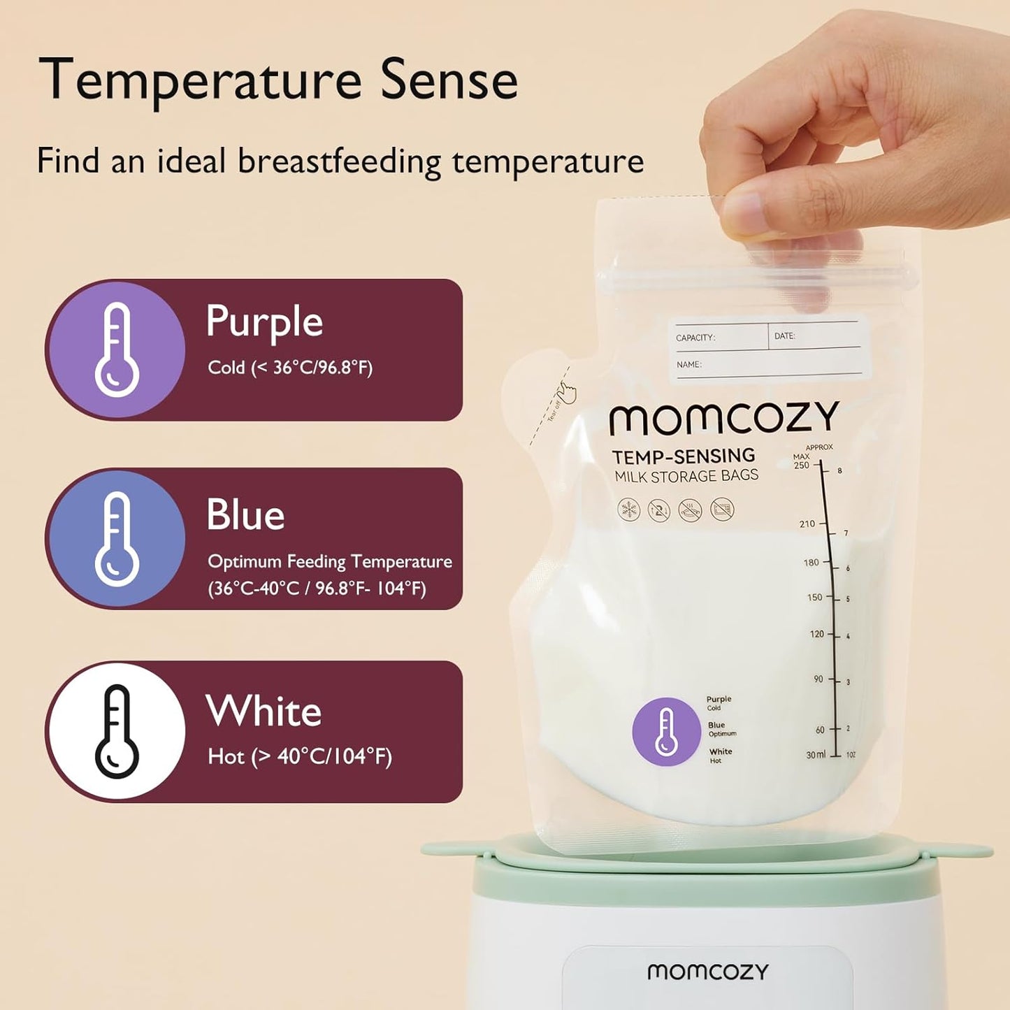 Breastmilk Storage Bag, 8Oz,Temp-Sensing