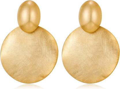 Big Disc Drop Earrings Gold Dangle 