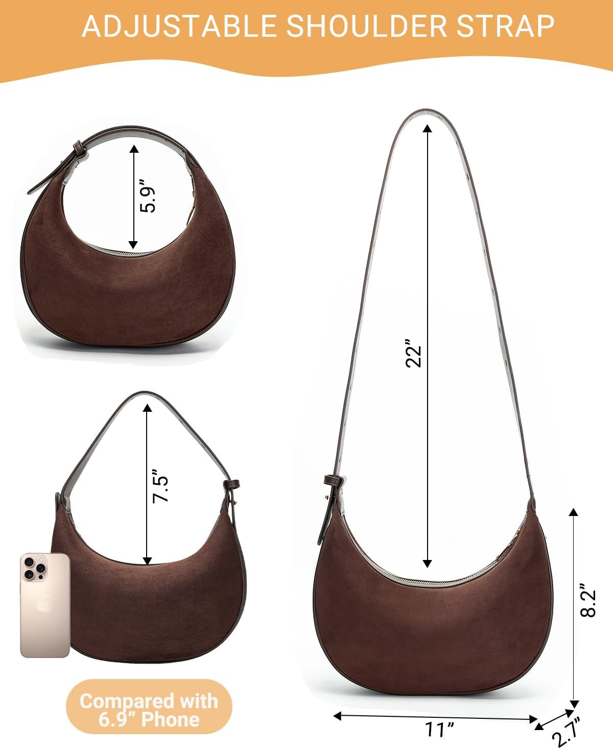 Suede Crossbody Bag Women Vintage Hobo
