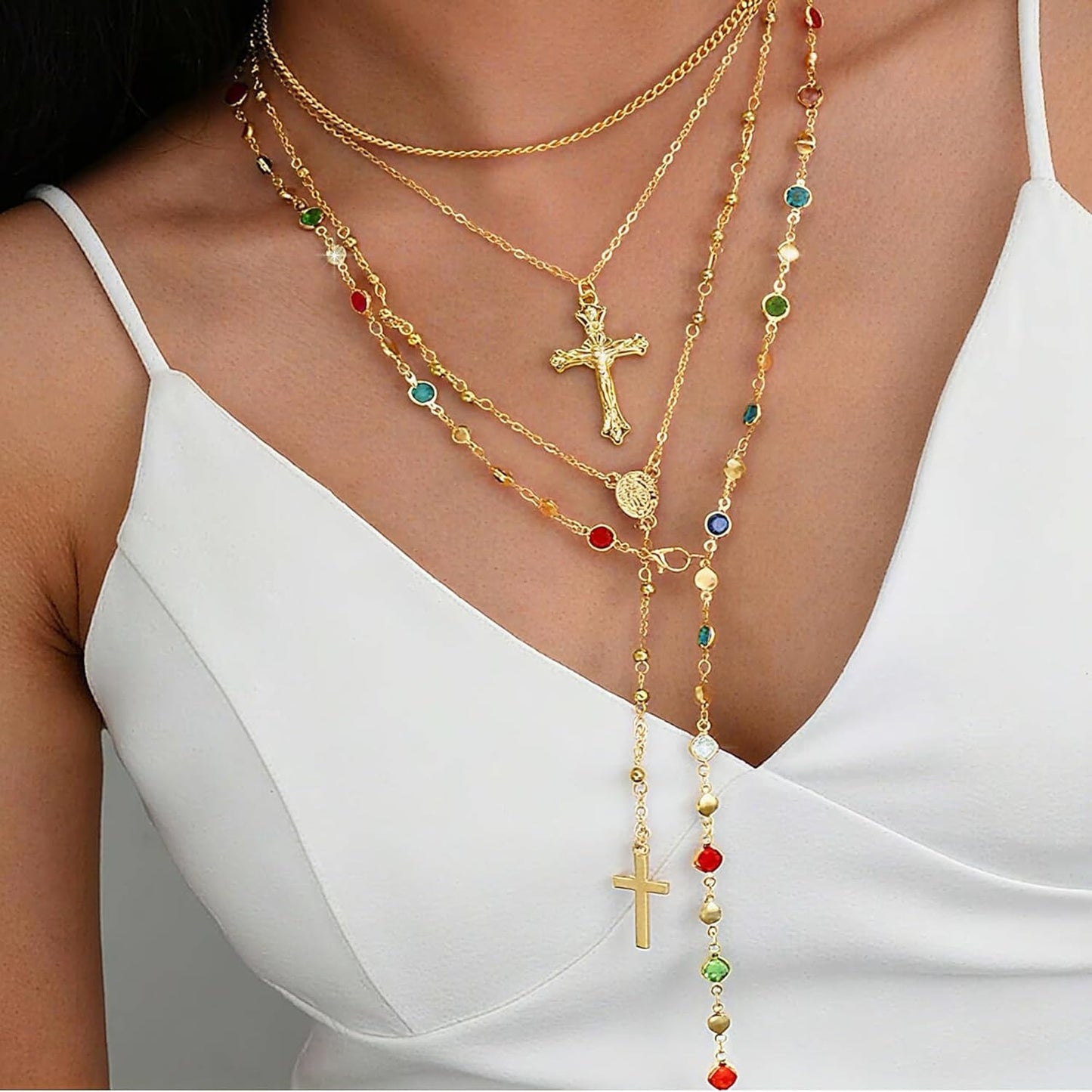 4PCS Layered Gold Cross Necklace
