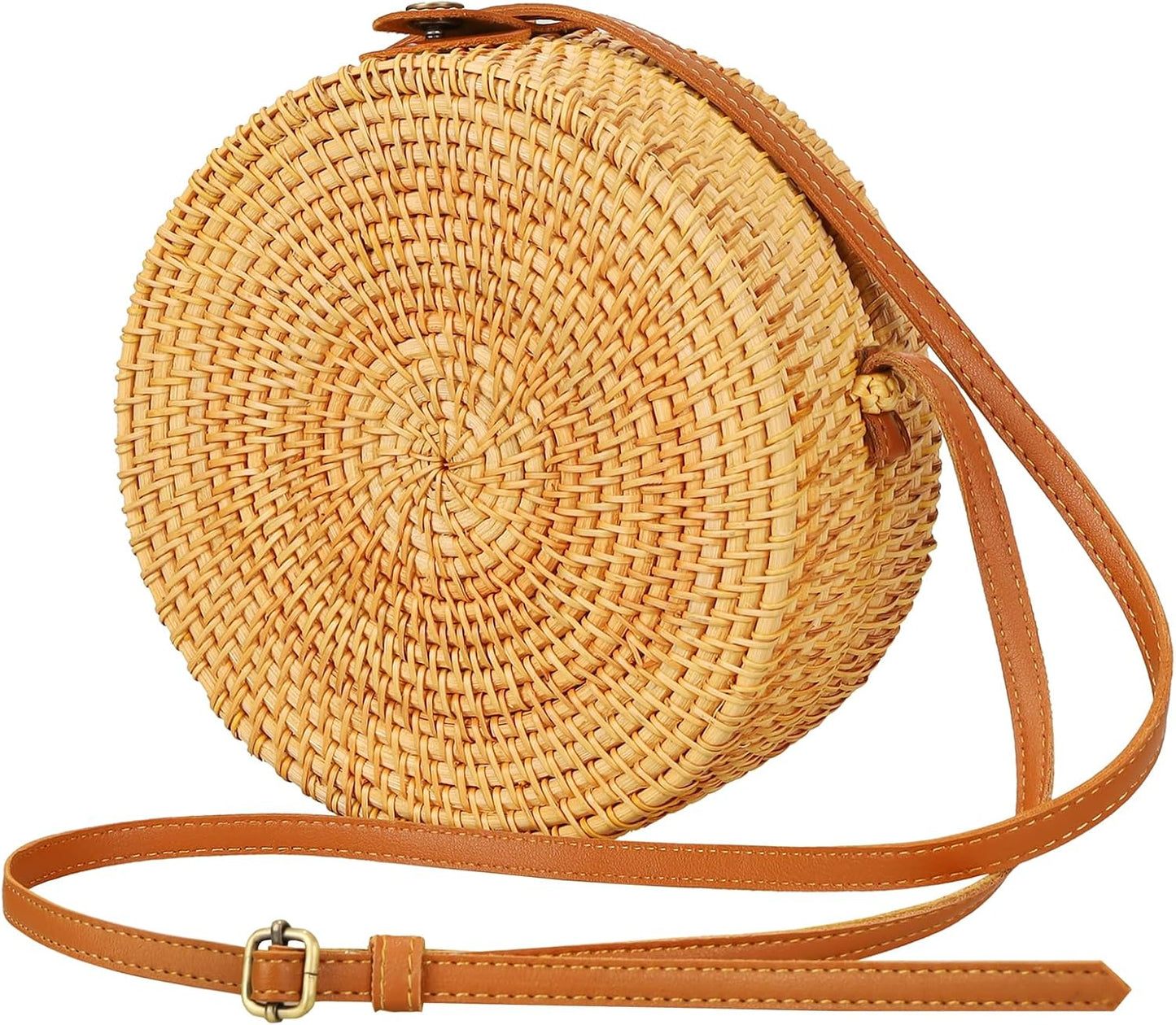 Boho Rattan Crossbody Bag, Handwoven .
