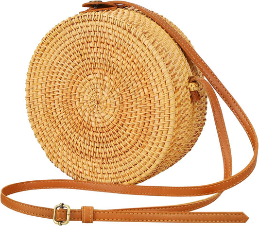 Boho Rattan Crossbody Bag, Handwoven .