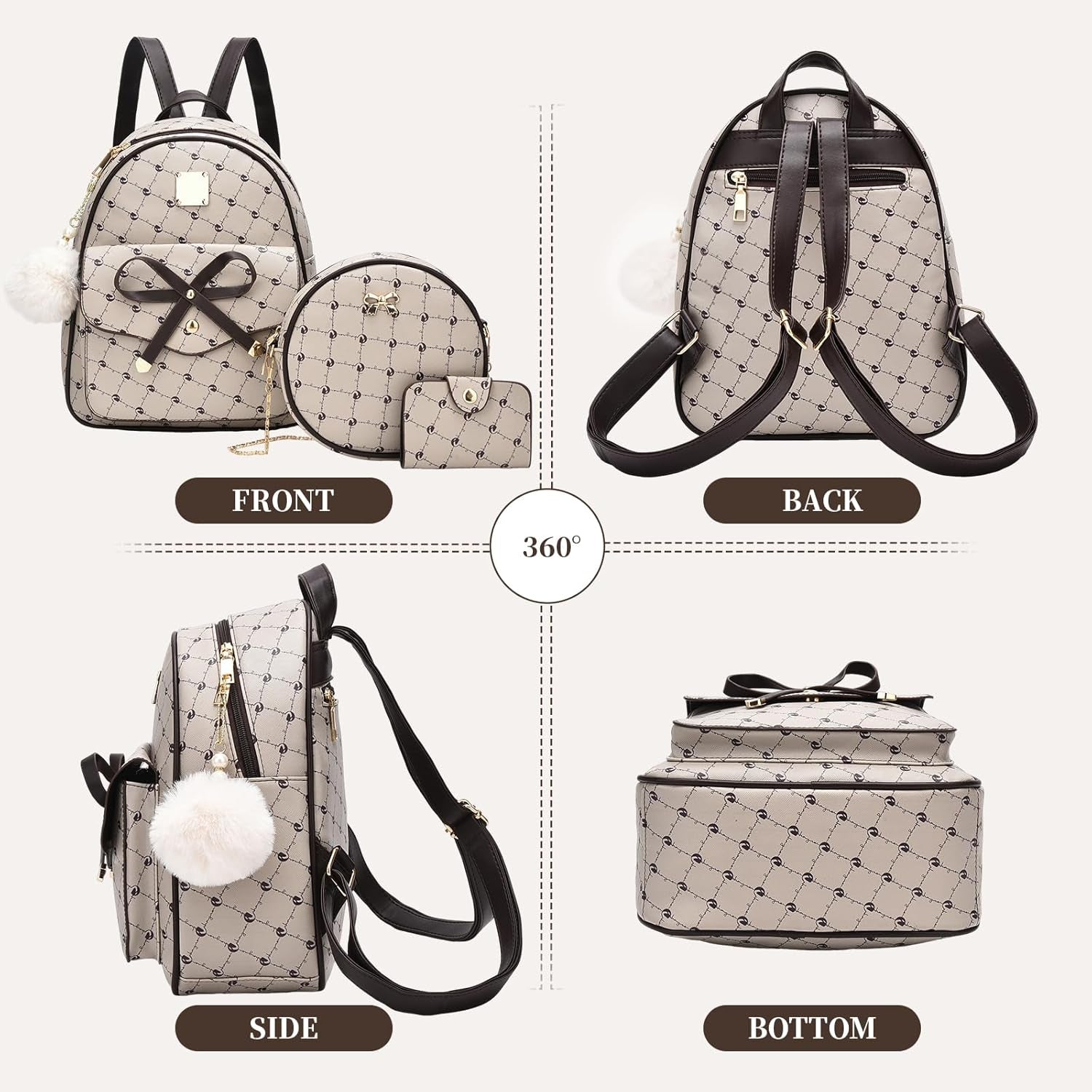 Girls Bowknot 3-Pieces Fahsion Leather 