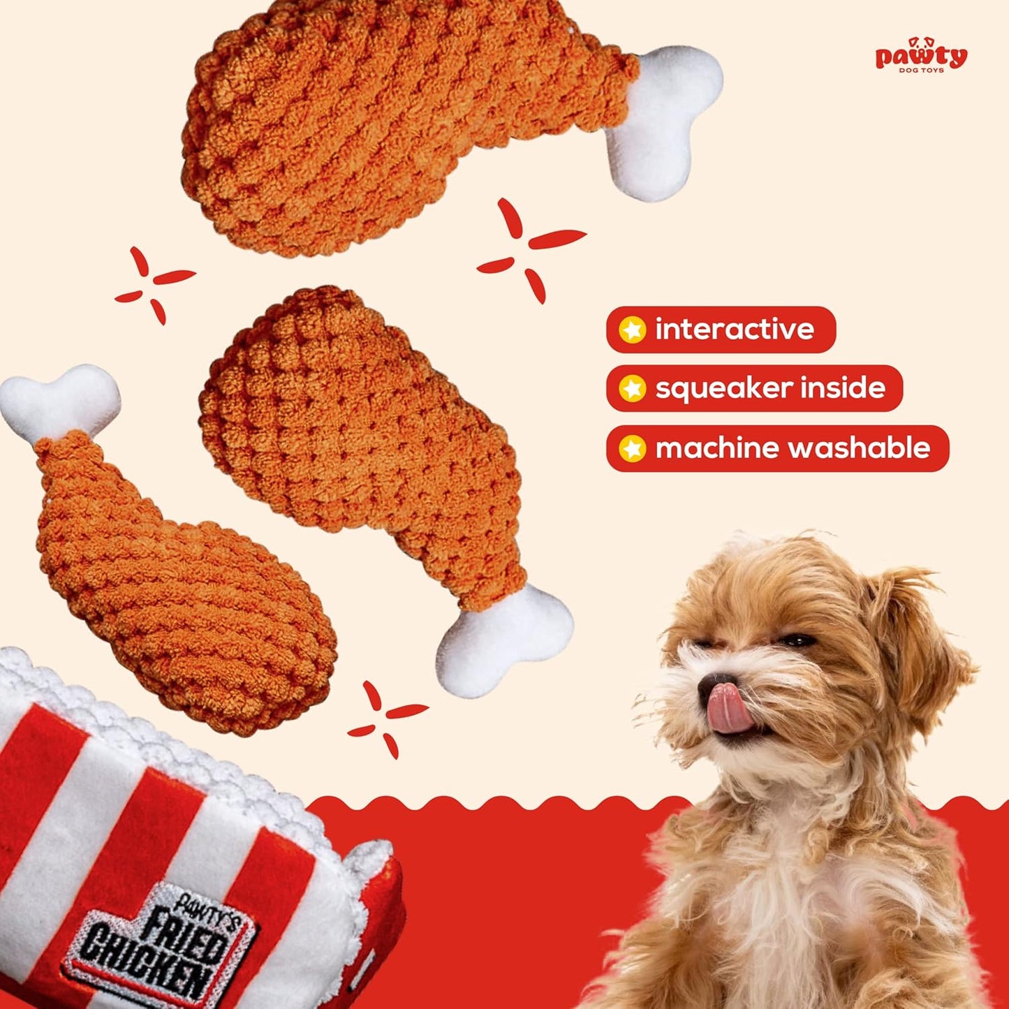PAWTY Fried Chicken Interactive Dog Toy