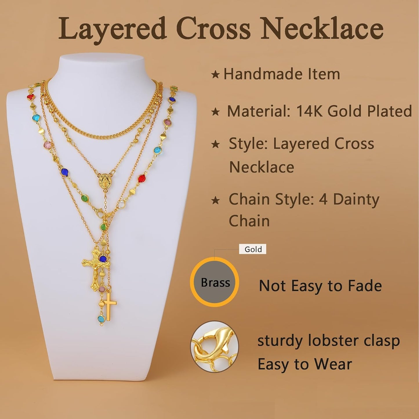 4PCS Layered Gold Cross Necklace