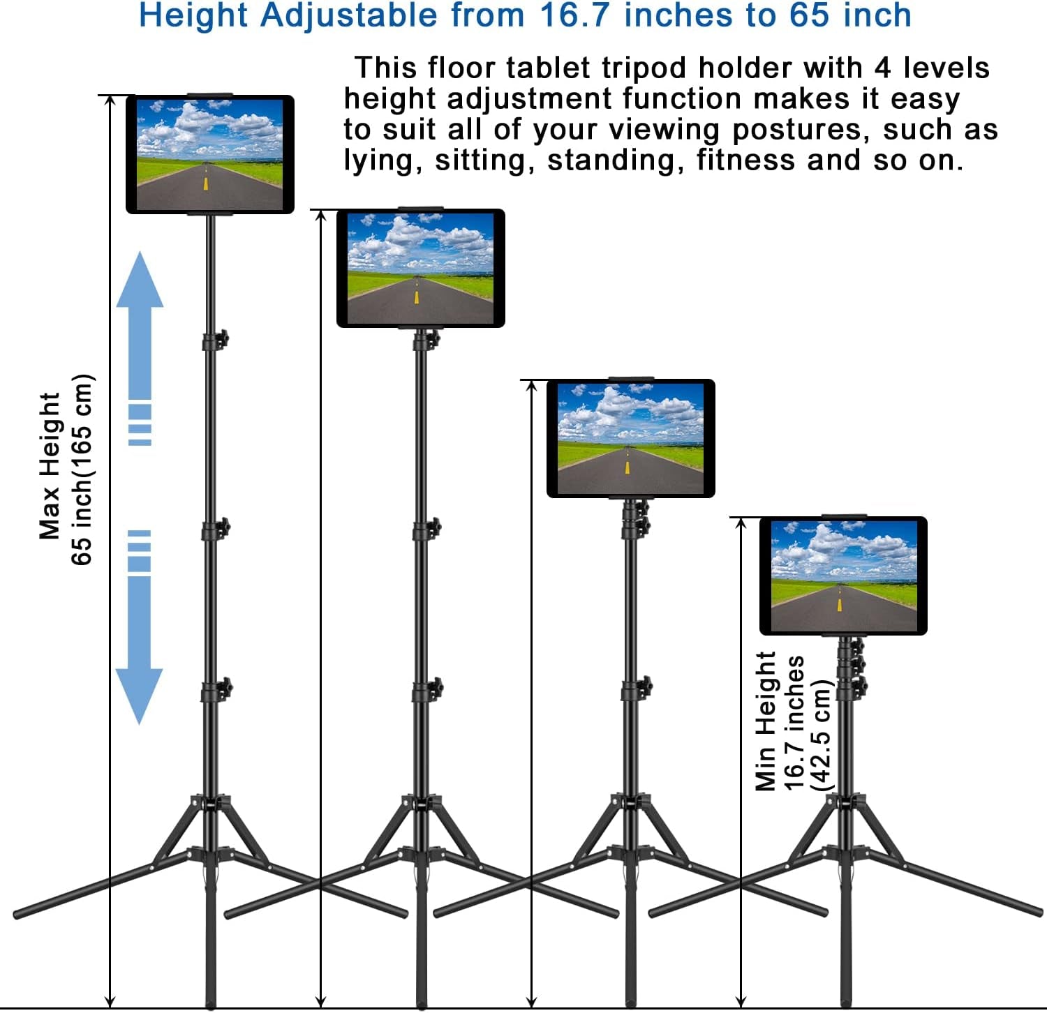 Ipad Tripod Stand, with 65 Inch Height