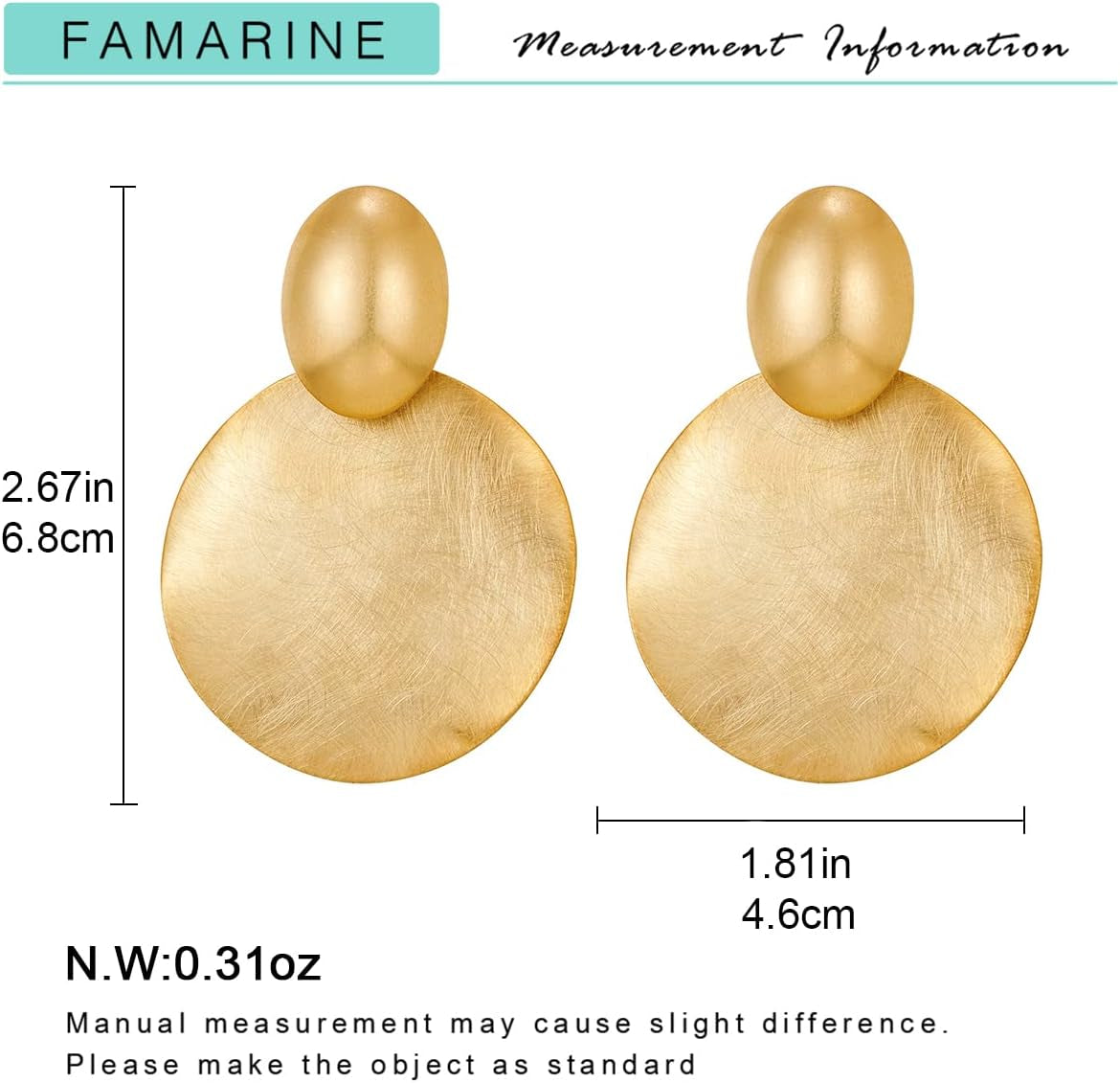 Big Disc Drop Earrings Gold Dangle 