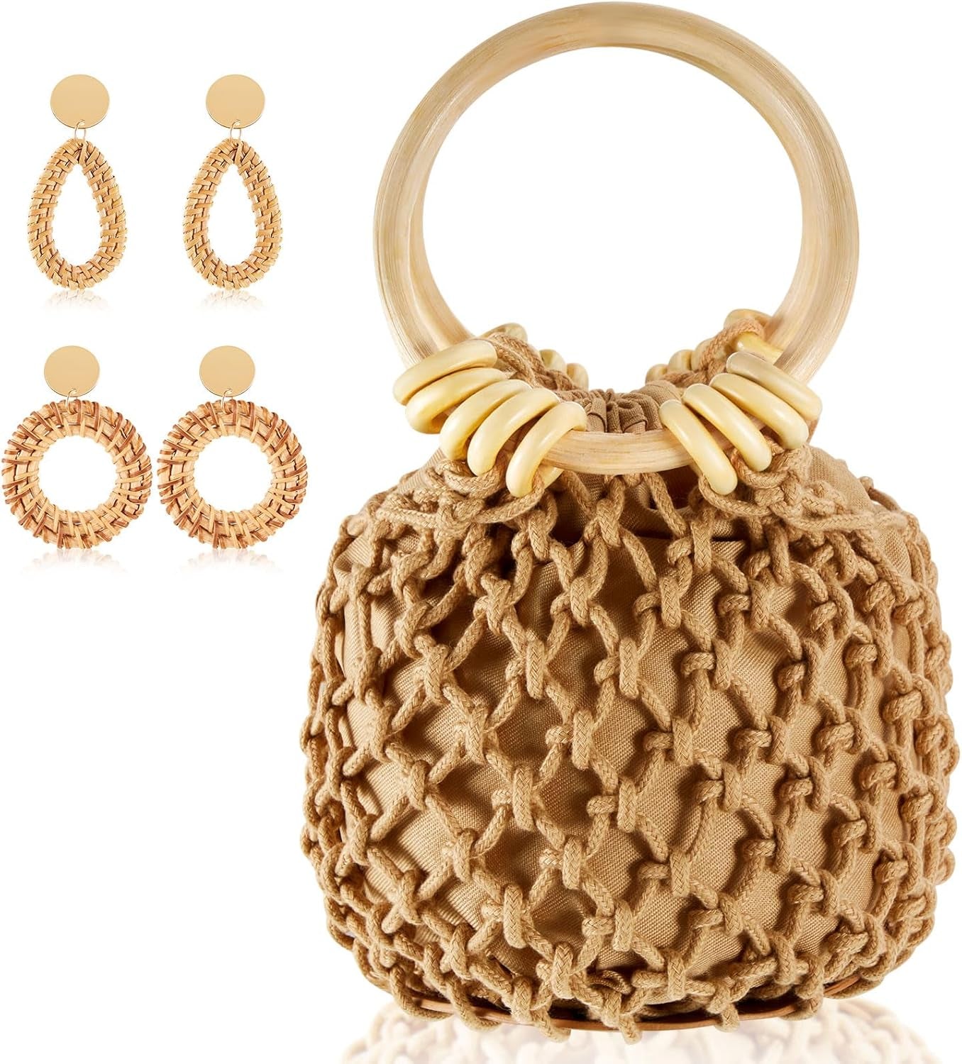 Mini Clutch Tote Handbag 2 Pairs Rattan 