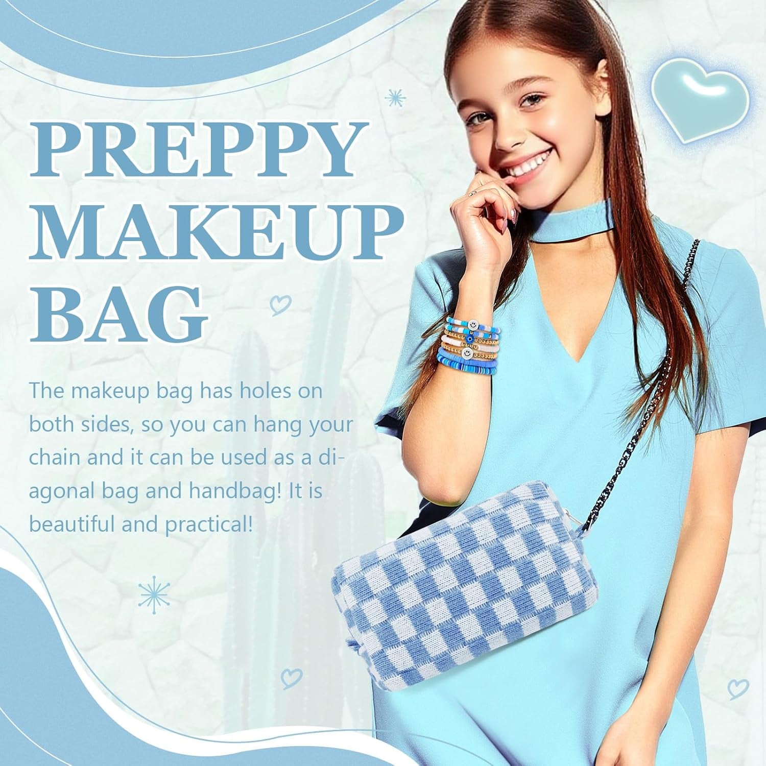 58 Pcs Checkered Makeup Bag Set Preppy