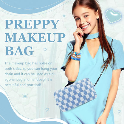 58 Pcs Checkered Makeup Bag Set Preppy