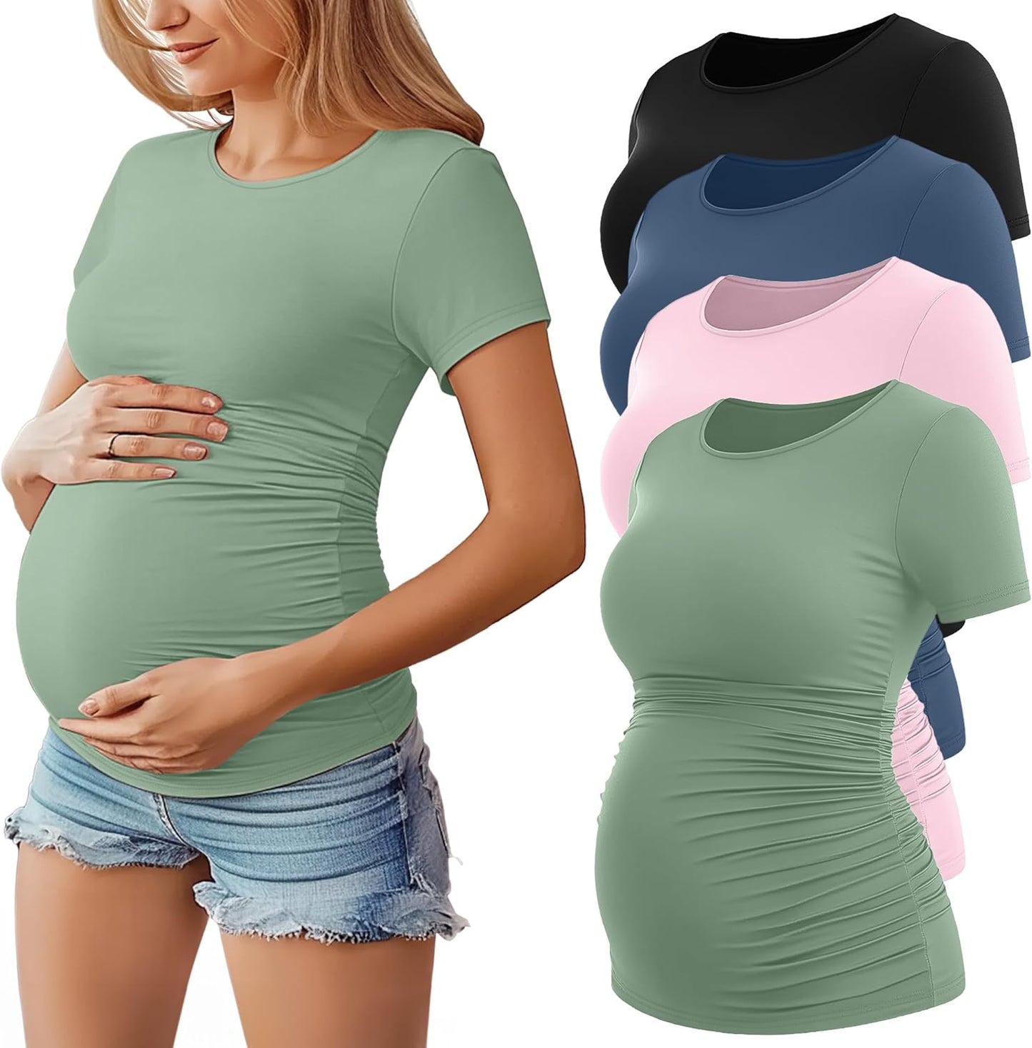 4Pack Women'S Maternity Shirts Crew Neck