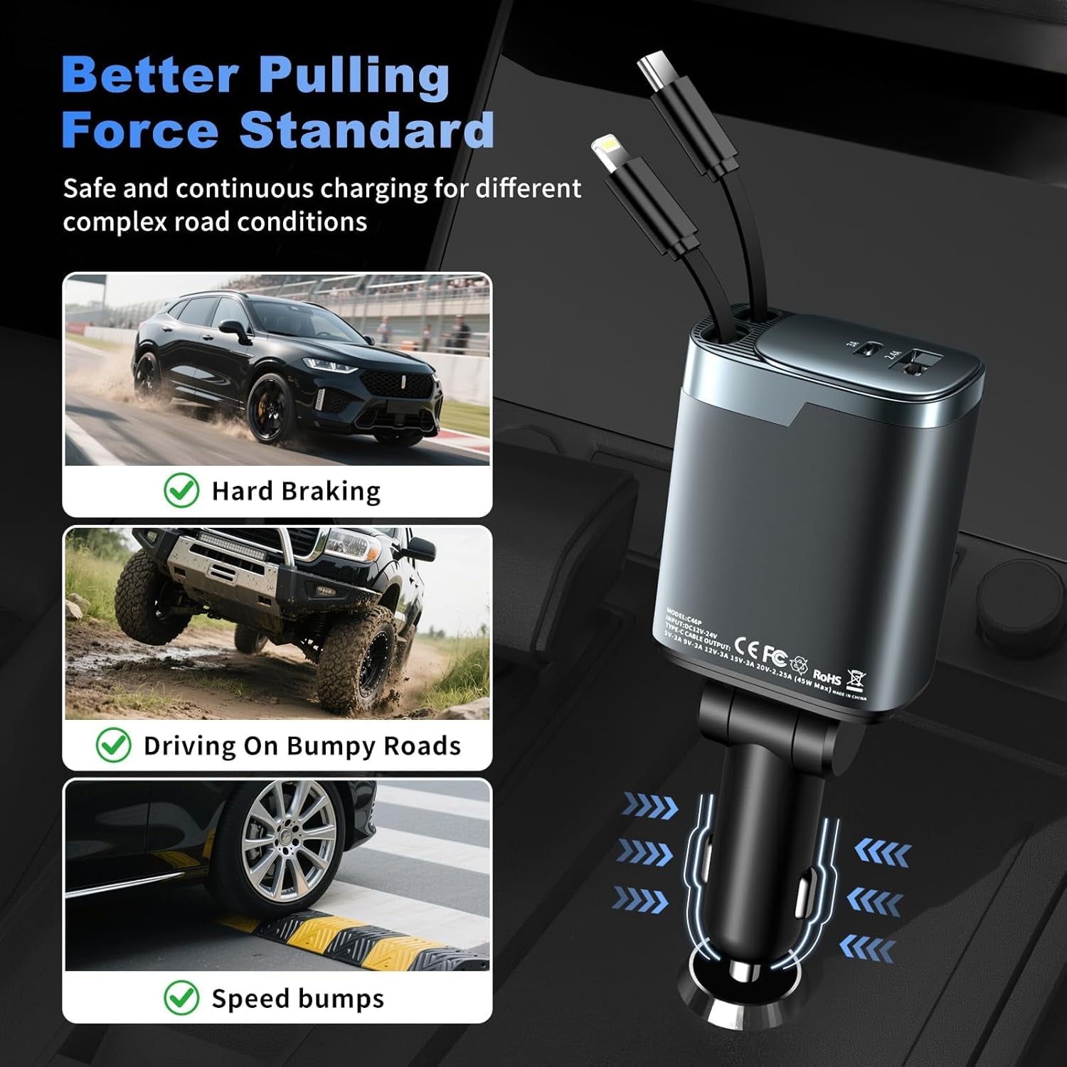 Retractable Car Charger 4 in 1, Car 