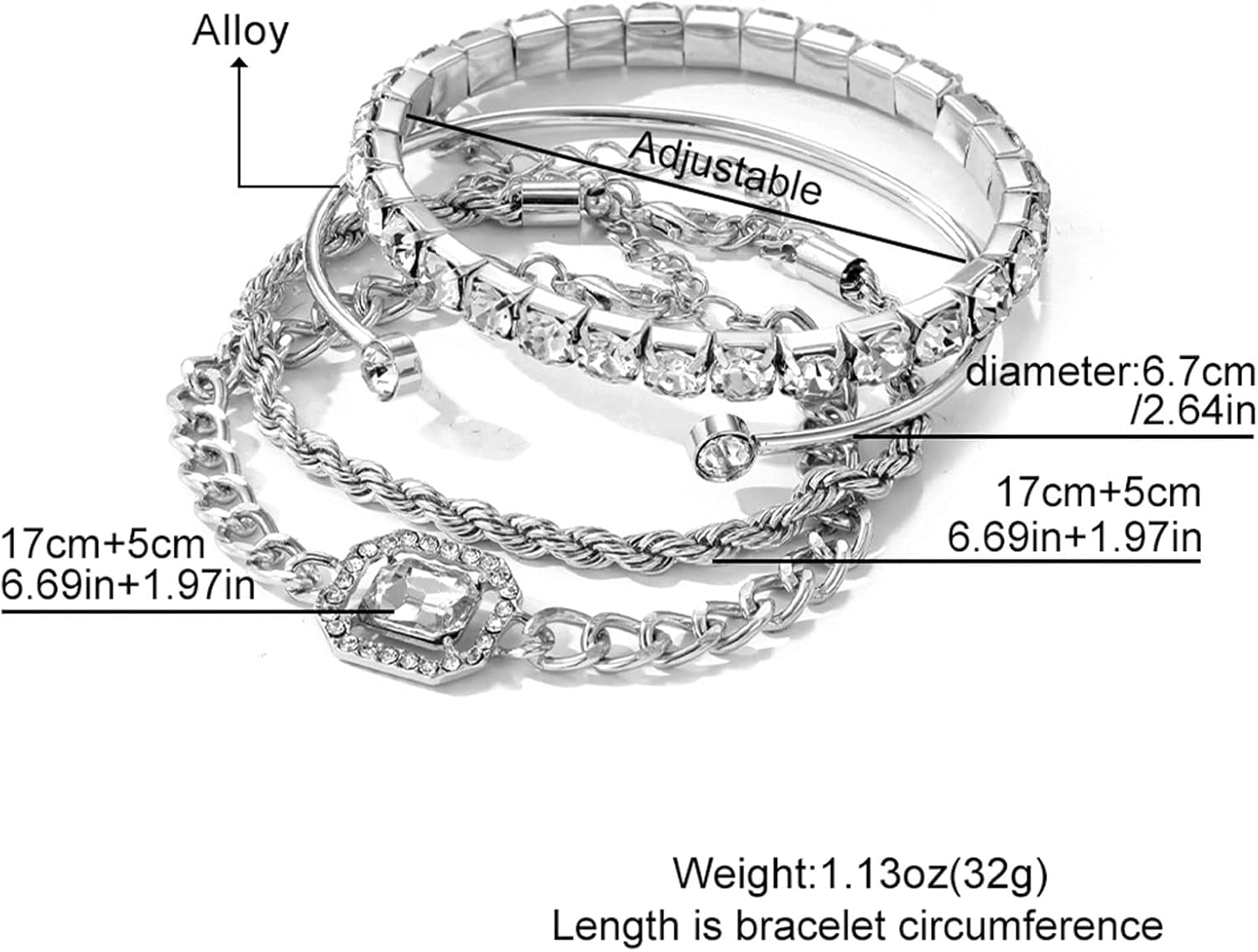 4 Pcs Dainty Gold Silver Bracelets Set