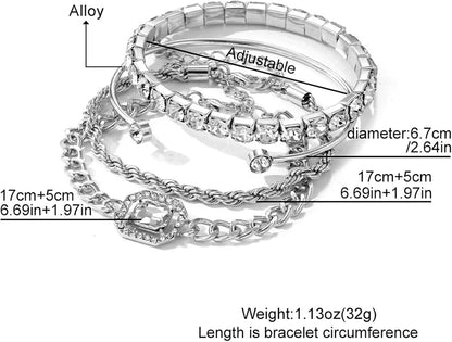 4 Pcs Dainty Gold Silver Bracelets Set
