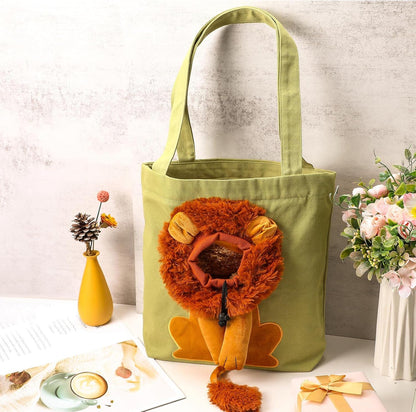 Pet Canvas Shoulder Bag Lion Shaped Cute