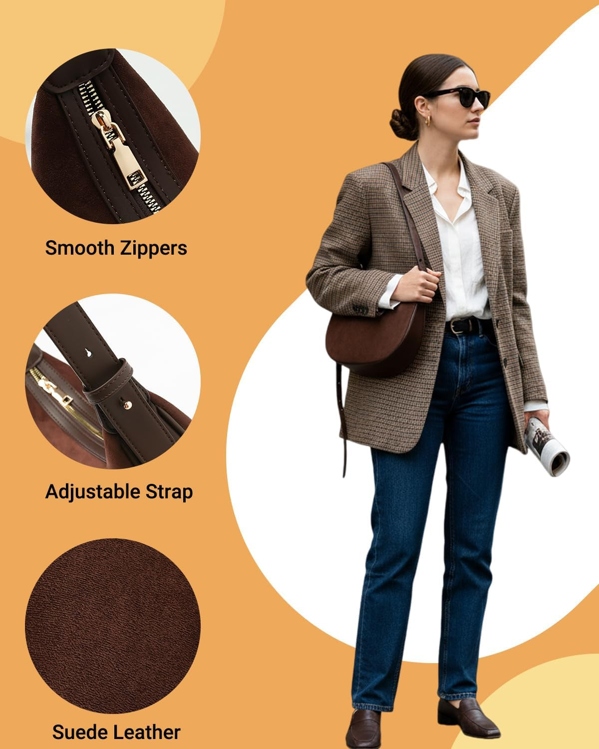 Suede Crossbody Bag Women Vintage Hobo