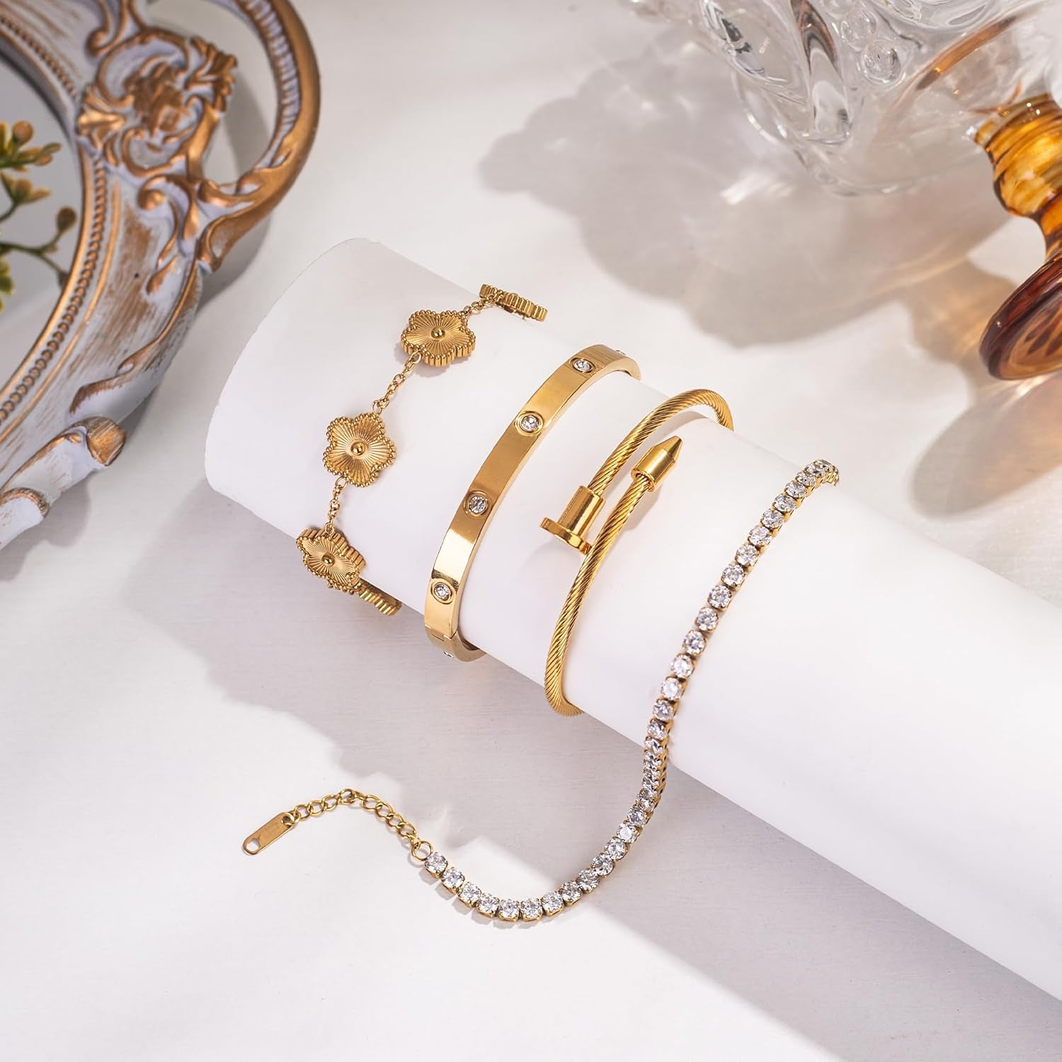 18K Gold Plated Bangle Bracelet Set