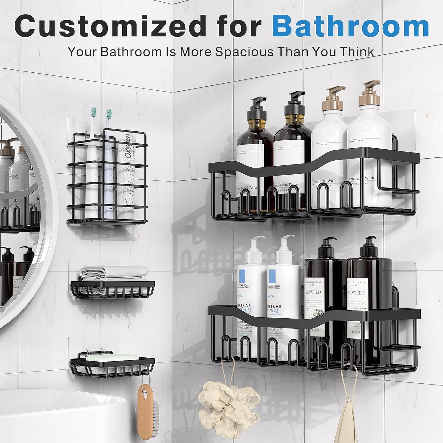 Adhesive Shower Caddy, 5 Pack Rustproof