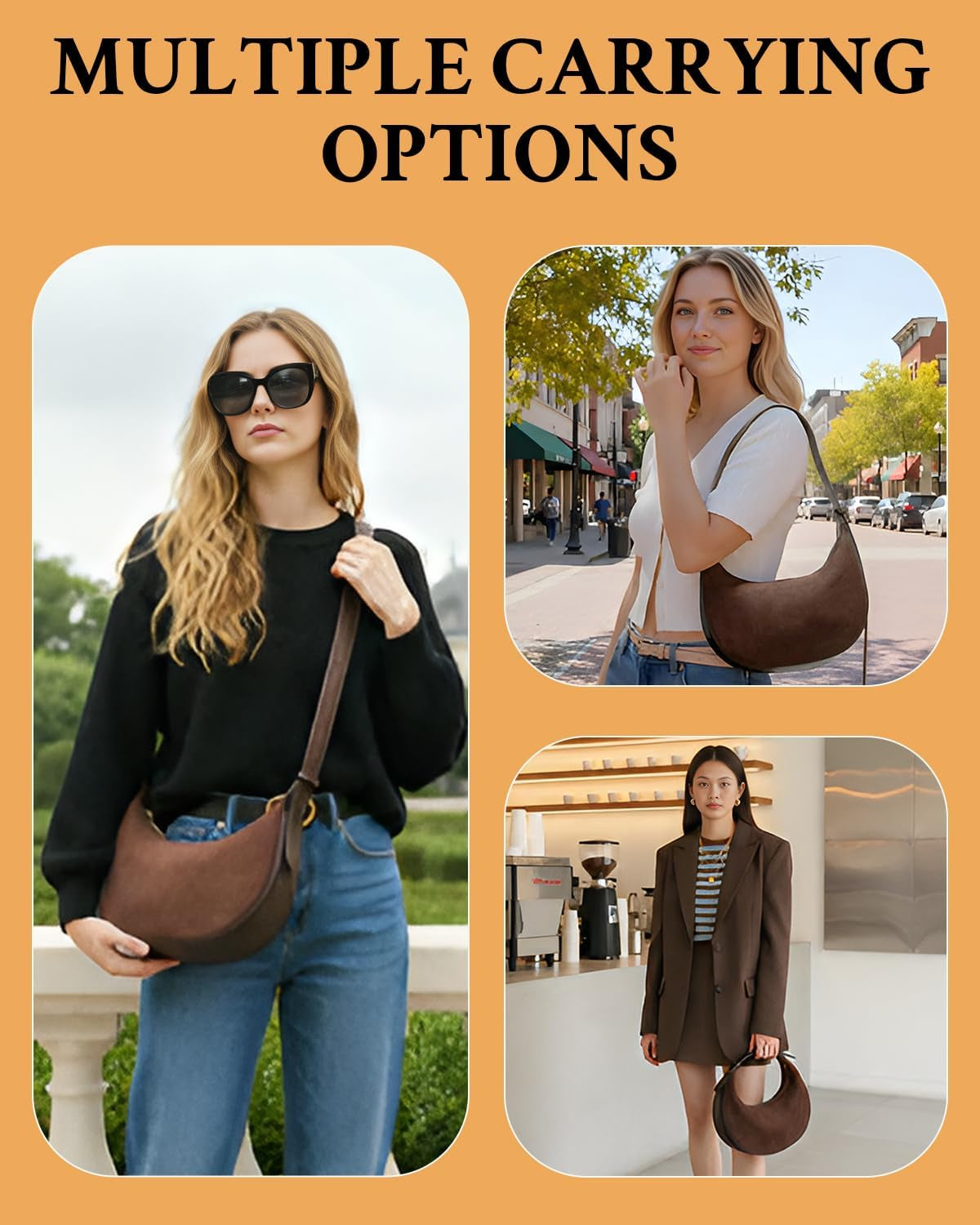 Suede Crossbody Bag Women Vintage Hobo