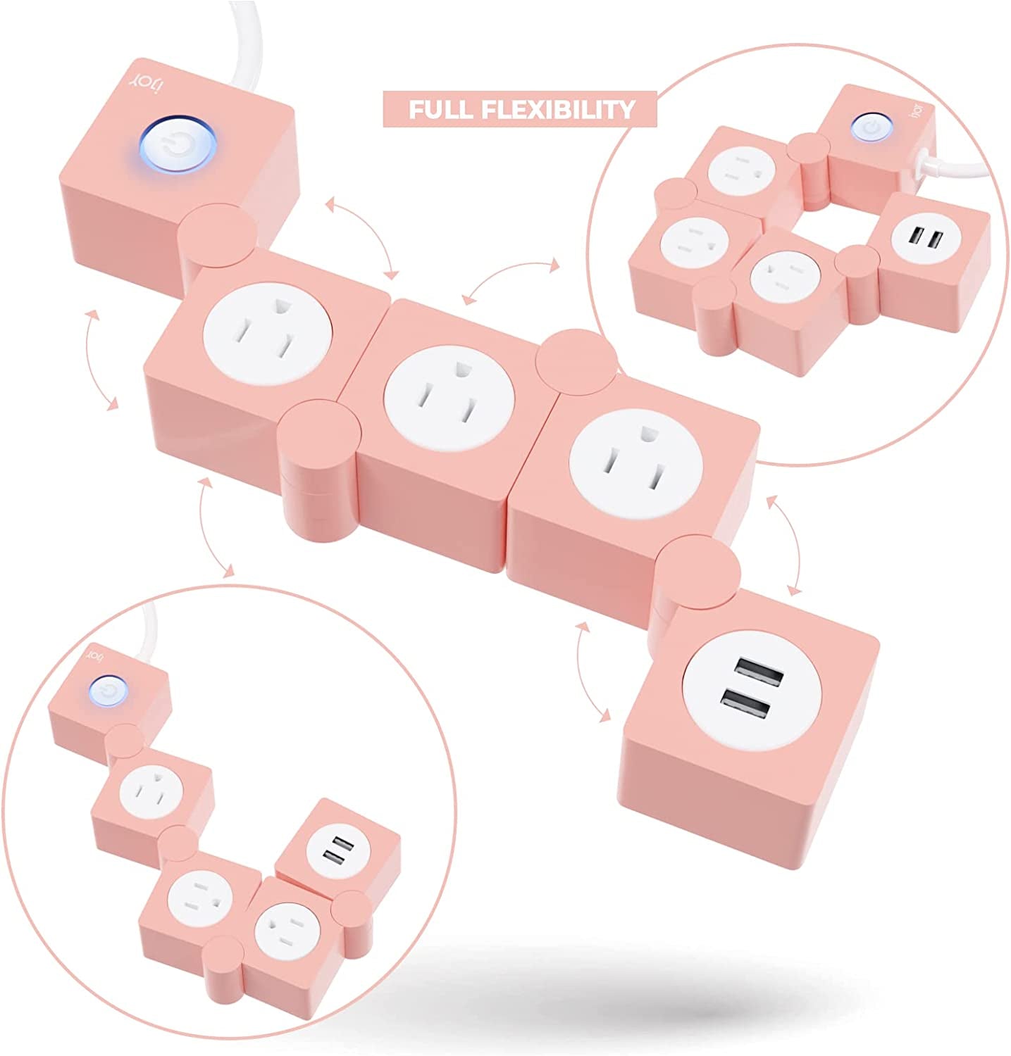 Flexible Power Strip 3 AC Outlets 2 USB