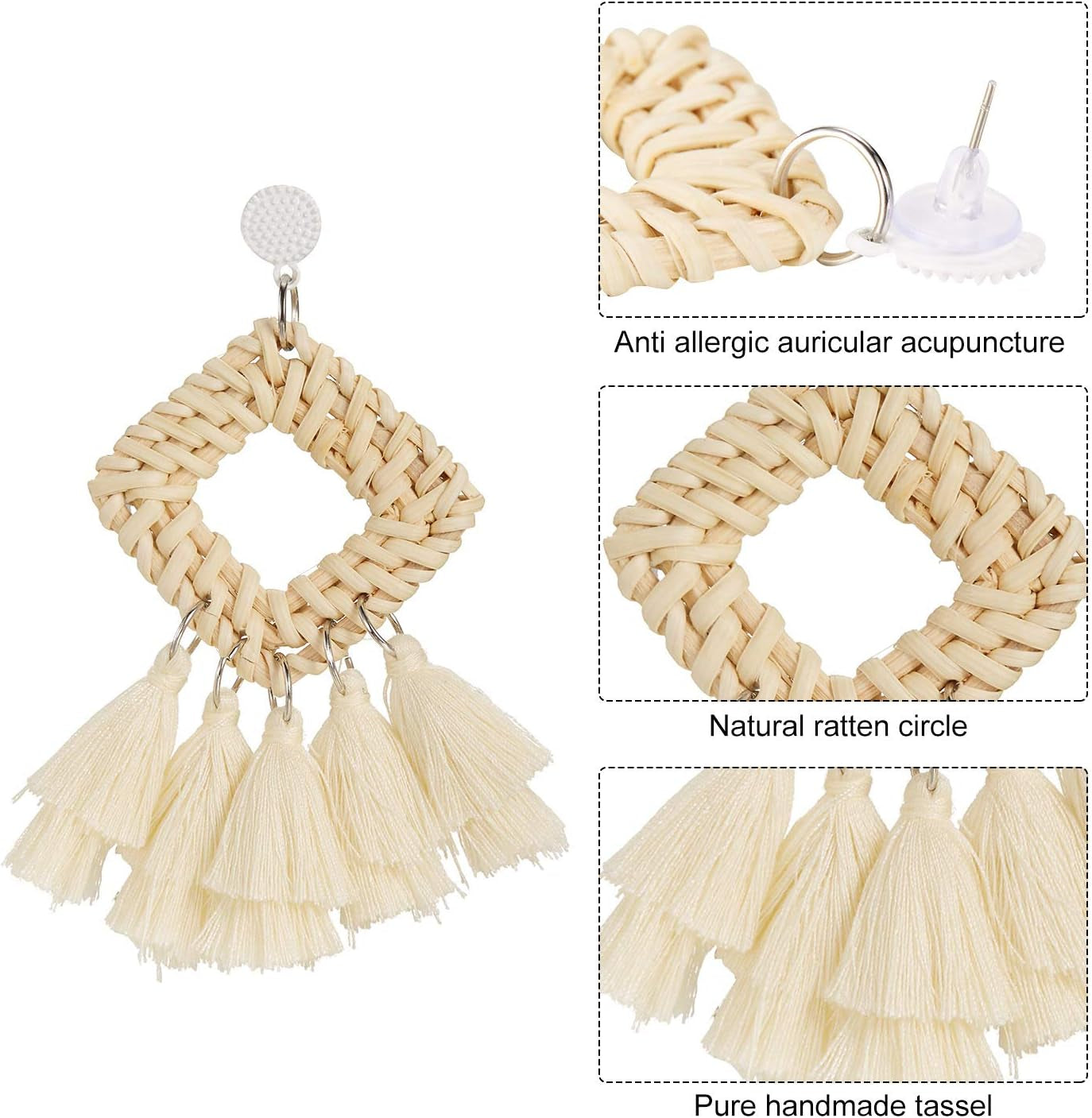 4 Pairs Rattan Earrings for Women Beach